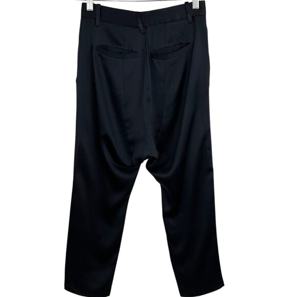 Nili Lotan Dress Pants Drop Crotch Cropped Ankle Navy 100% Silk Size 00 - Picture 4 of 7